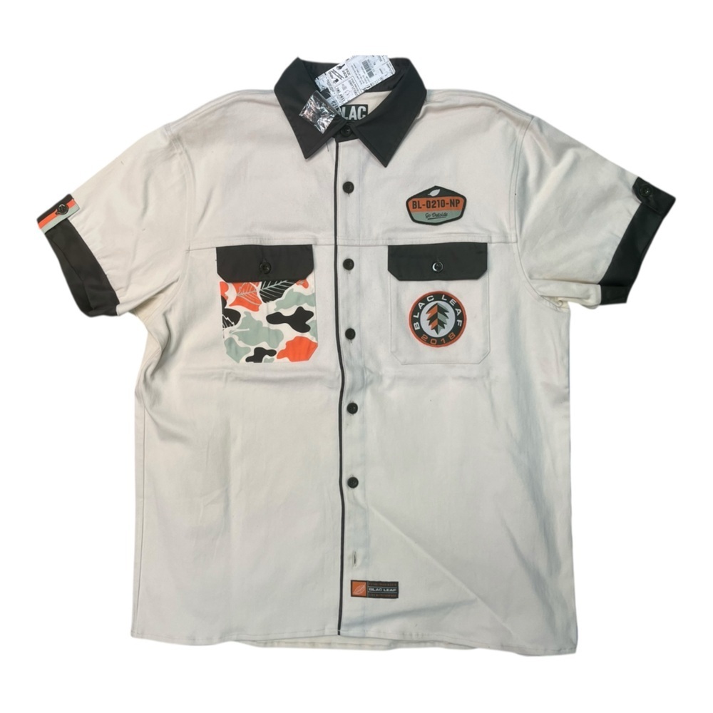 Sz Various Men's Beige and Black Short Sleeve Shirt Blac leaf